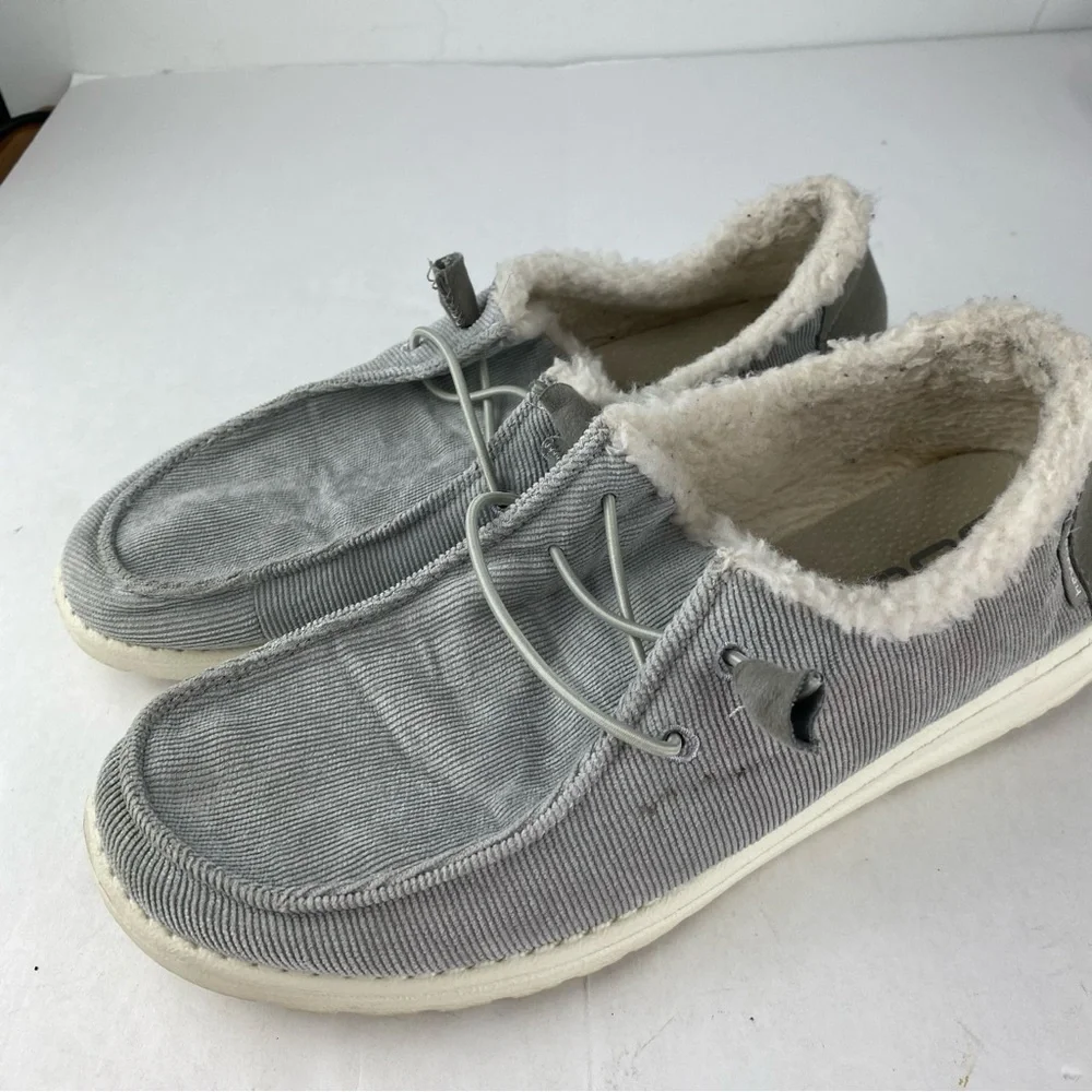 Hey Dude Womens 10 Wendy Gray Corduroy Fur Lined Slip On Loafer SEE ALL.